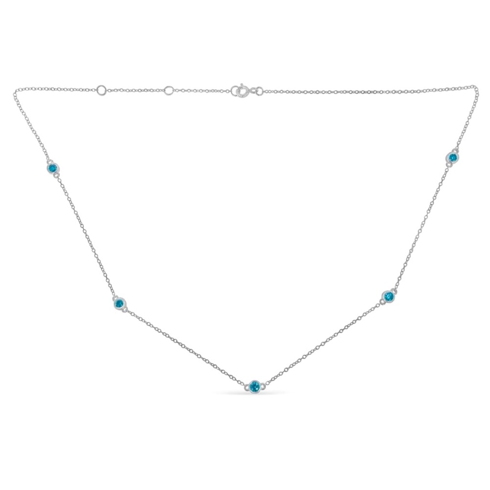 Elegant Rhodium Plated .53ct Blue Diamond By The Yard Necklace - 5 diamonds